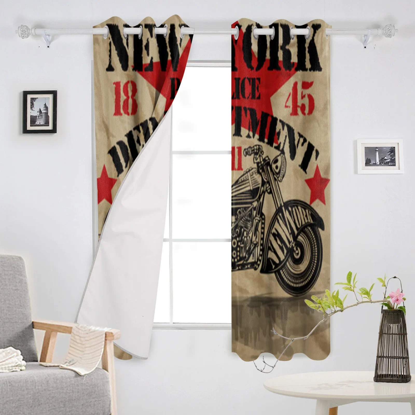 Retro New York Motorcycle Window Curtain For Living Room Bedroom Home Decor Kitchen For Window Drapes