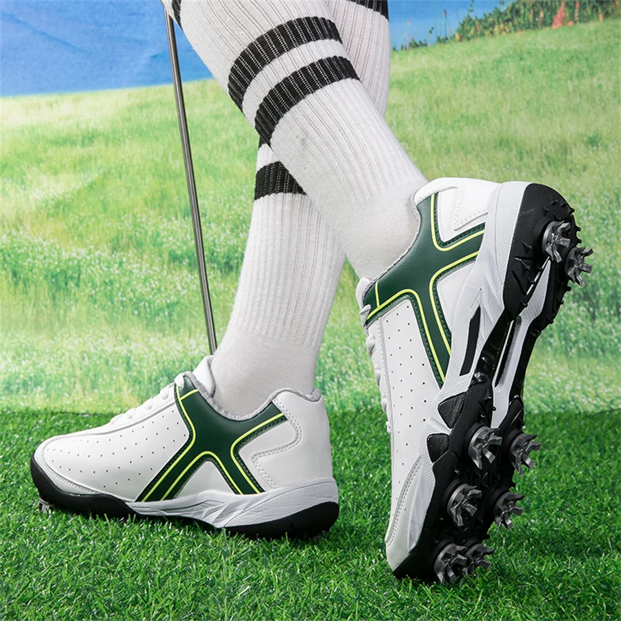 Zapatos de Golf profesionales para hombre, zapatillas de Golf de 8 tacos, calzado de entrenamiento impermeable y antideslizante