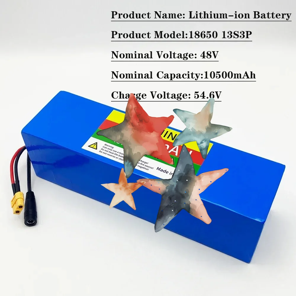 48V E-Bike Battery 13S3P 10.5Ah 18650 Rechargeable Lithium Pack for Electric Scooter Bicycle 1000W BMS + 54.6V Charger