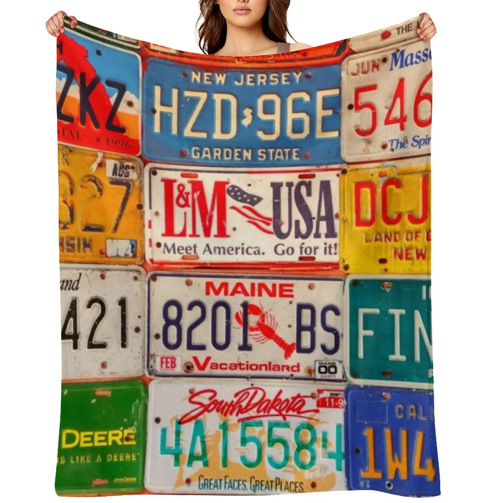 

United States License Plates Art America Throw Blanket Furry Softest Winter beds Decorative Throw Blankets