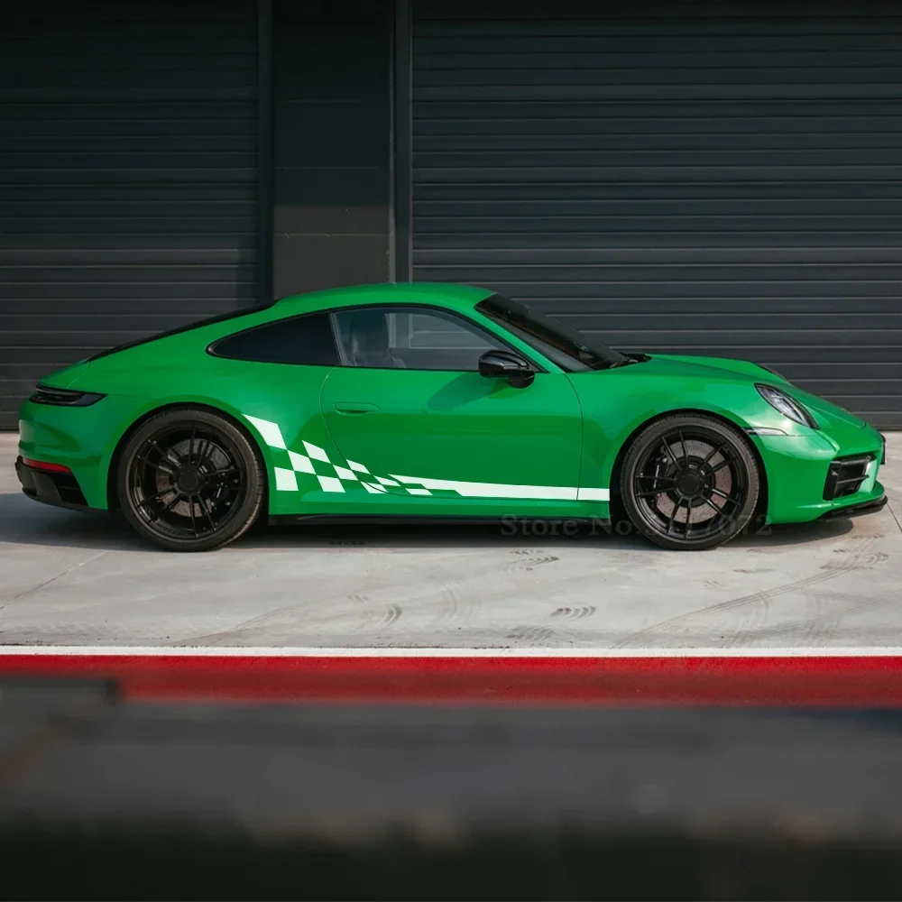 2 Pcs Car Door Side Stripes Stickers Decal DIY Accessories For Porsche 911 997 991 992 GT3 RS Turbo Carrera 4S Racing Flag Style