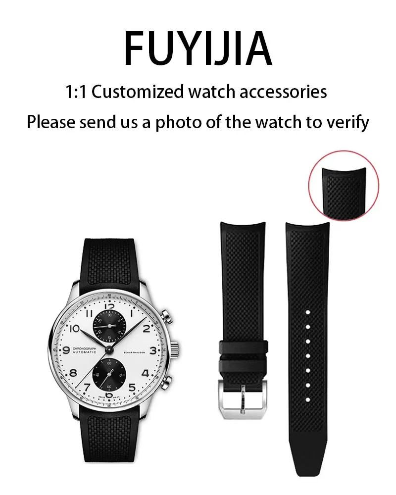 FUYIJIA Men Custom IW-C IW371620 Original Watchbands 20MM×18MM Curved Interface Fluororubber Strap Steel Pin Buckle Wristband