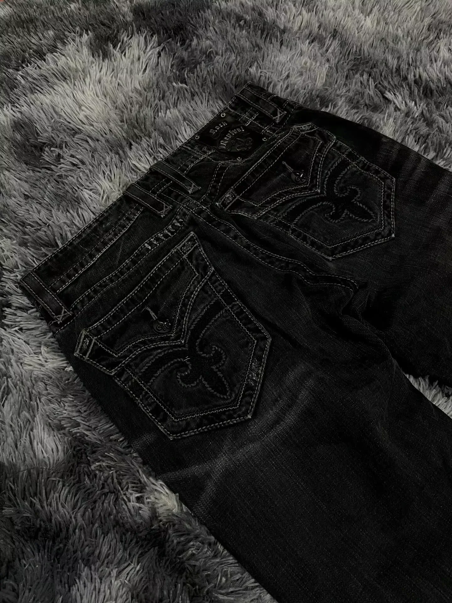 Y2K black antique graphite jeans Gothic high street low waist slim fit pants oversized men women Micro Flare jeans streetwear