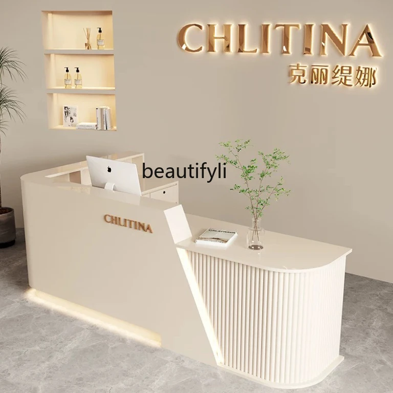 Cream wind front desk checkout page Beauty salon Bar Clothing store Corner counter Simple and modern, reception desk