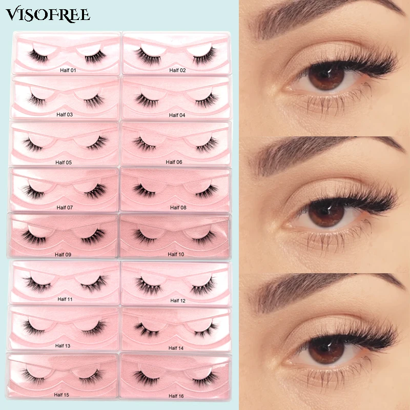 Visofree 3D Mink Lashes Half False Eyelashes Make Up Tool Eyelashes Extension Natural Long Fake Mink Eyelashes Wispy False Cils