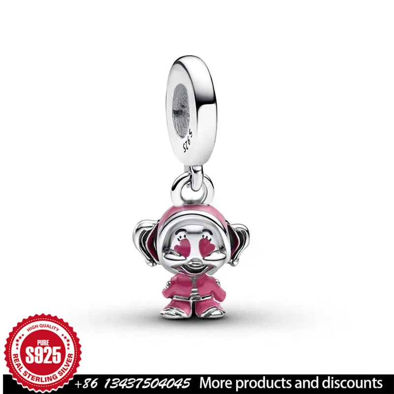 

Очарование Диснея из стерлингового серебра 925 пробы Mudito с розовой эмалью, настраиваемый кулон, браслет «сделай сам», гравируемые бусины, ювелирные аксессуары