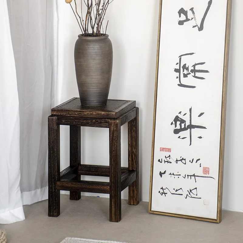 

Компактный журнальный столик из массива дерева в стиле Ваби-Саби: минималистичная квадратная скамья-пуфик для гостиной, двусторонняя подставка для ног, сиденье