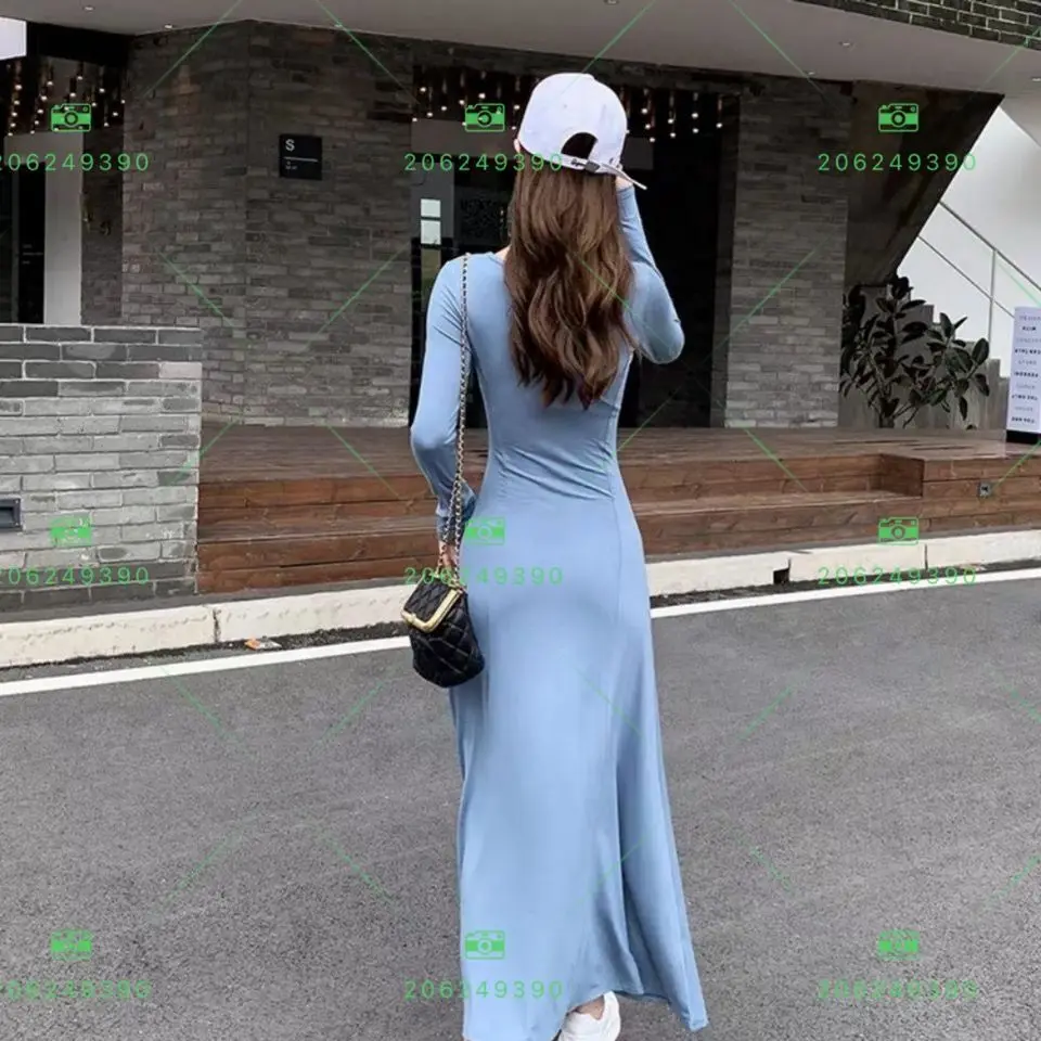 Glanzende ijszijde dames satijnen bodycon-jurk met lange mouwen maxi-jurk plus size slaappyjama gewaad