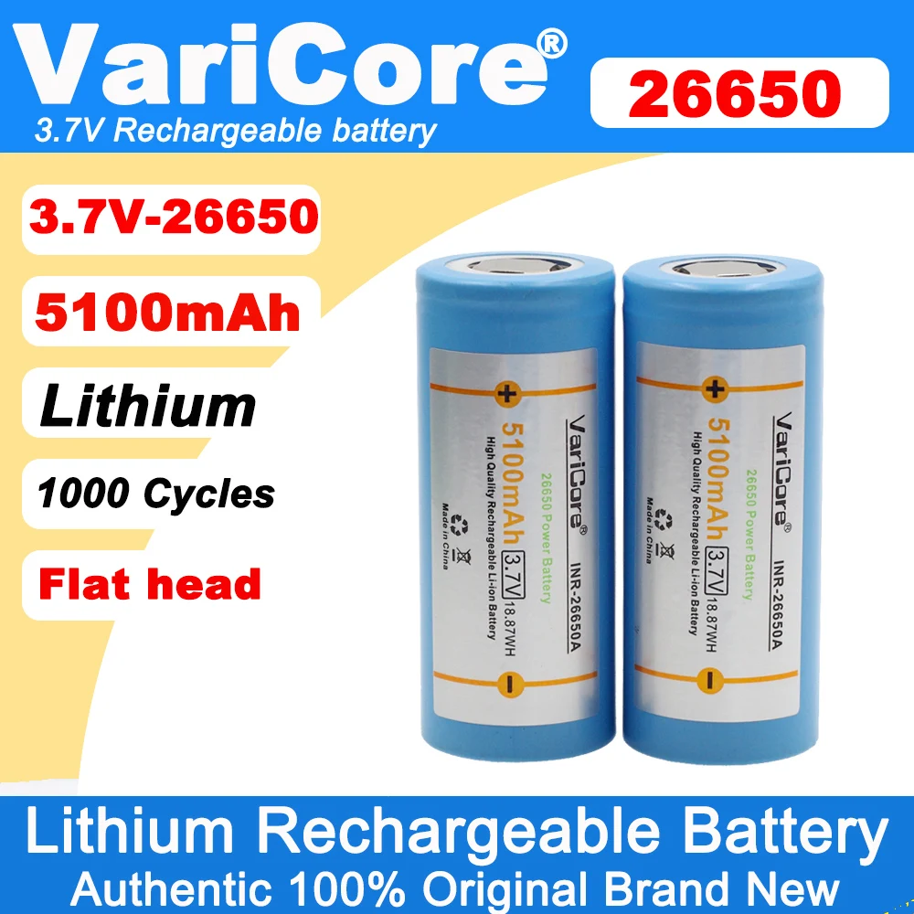VariCore 26650A 5100mAh ليثيوم أيون 3.7 فولت بطارية قابلة للشحن لمصباح يدوي 20A 3.6 فولت بطاريات الطاقة