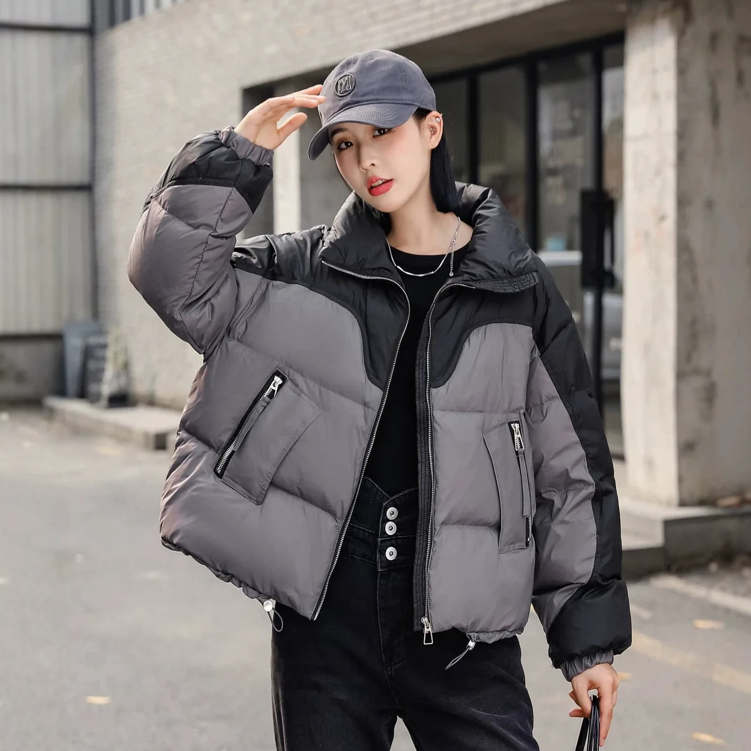 2026 Autumn/Winter New Women's Down Jacket Splicing Color Contrasting Windproof Short Jacket
