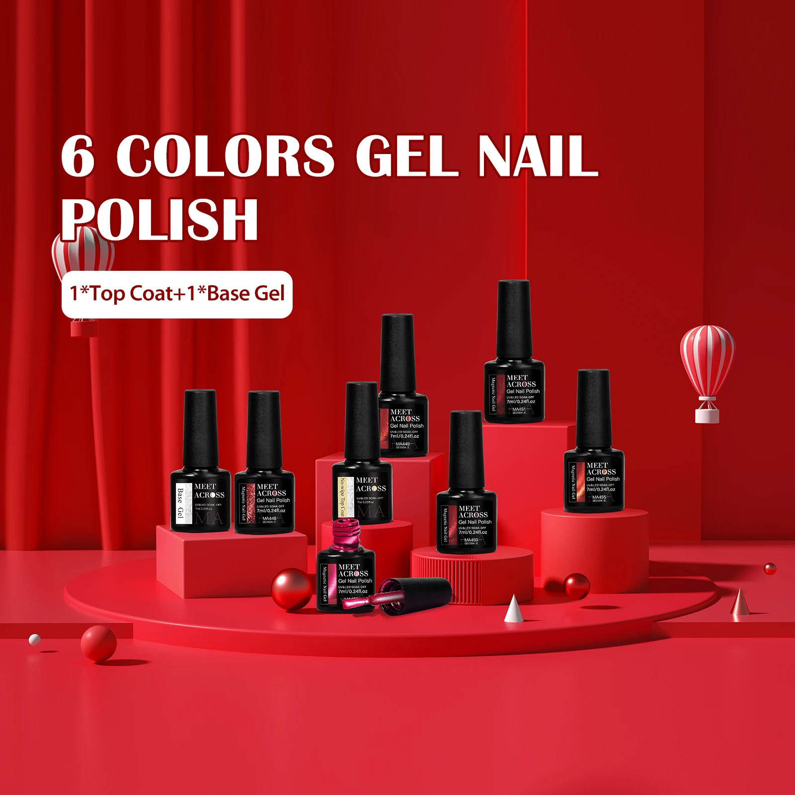 MEET ACROSS 8 stks/set nagelgellak, verschillende soorten nail art vernis, semi-permanente uv/led manicure kit voor nagels doe-het-zelf ontwerp