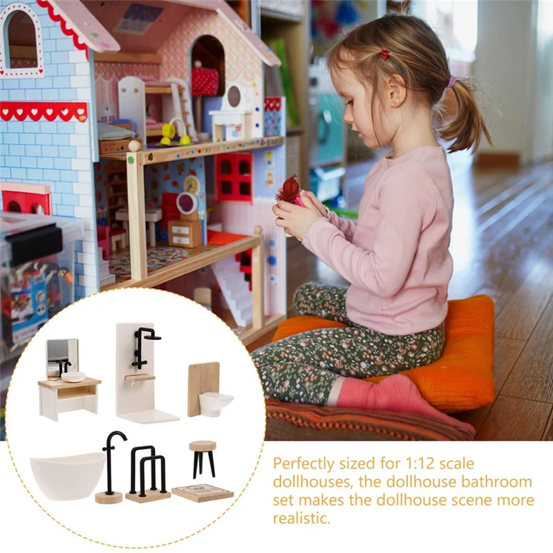 8개 욕실 화장실 욕조 세면대 나무 욕실 캐비닛 싱크대 포함 미니어처 가구 설치 용이 사용 용이
