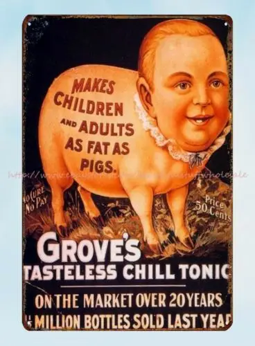 Groves Tasteless Chill Tonic Advertisement 1880s metal tin sign accent wall art