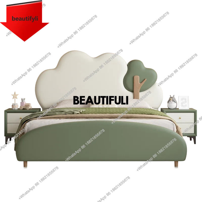 

A57 Organizer Double Bed Base Princess Cute Floor Wooden Double Bed Headboards Modern High Cama Matrimonial Home Furniture