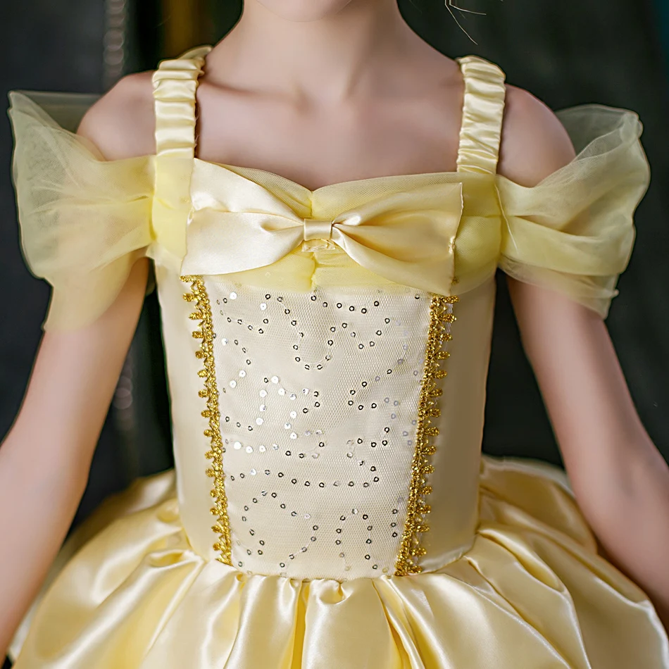 Disney Prinzessin Kostüm für Kinder Mädchen Belle Cosplay Kleid Phantasie führte Licht blinkende Geburtstags feier Prinzessin Kleid lässige Kinder