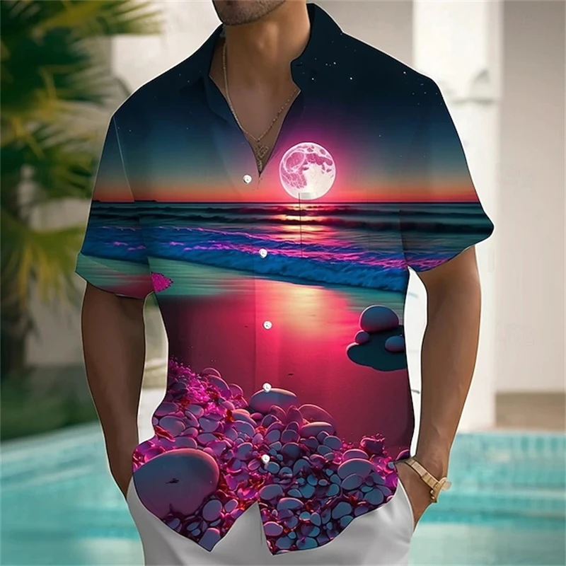 

Гавайская рубашка для мужчин и женщин, модная повседневная рубашка с тропическим морским узором, с коротким рукавом, на пуговицах, праздничный топ, новинка 2026 года