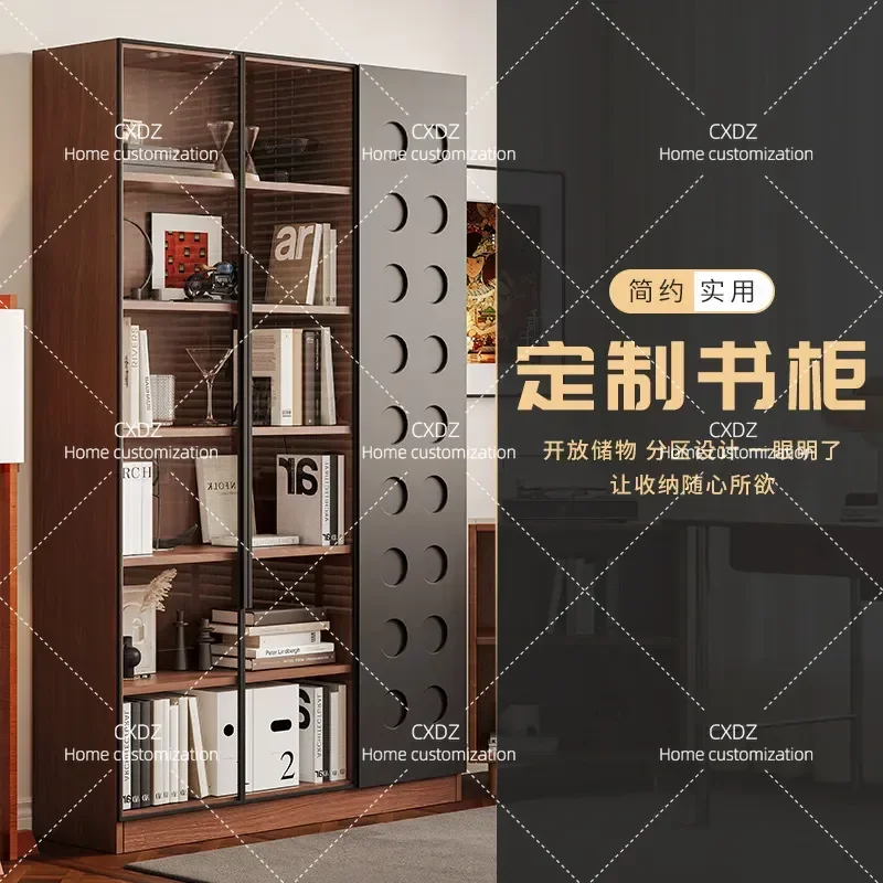 Light Luxury Solid Wood Bookcase Living Room Floor Standing Bookshelf Home Storage Cabinet Dustproof Display Shelf for