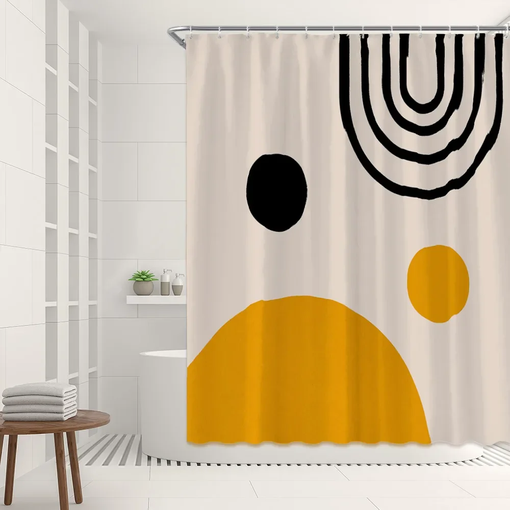 Abstract Mid Century Shower Curtain Boho Arch Sun Beige Modern Minimalist Home Bathroom Curtain Decor with Hooks Washable Fabric