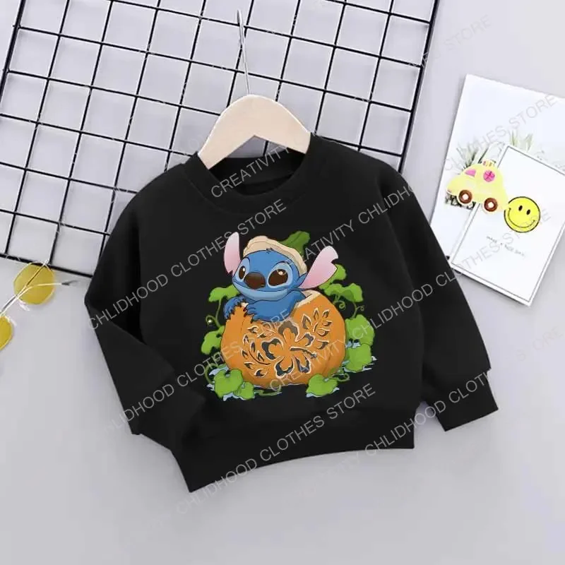 Stitch Halloween Kid Sweatshirts Children\'s Kawaii Pumpkin Pullover Cartoons Boy Girl Hoodies Casual Little Baby Hip Hop Clothes