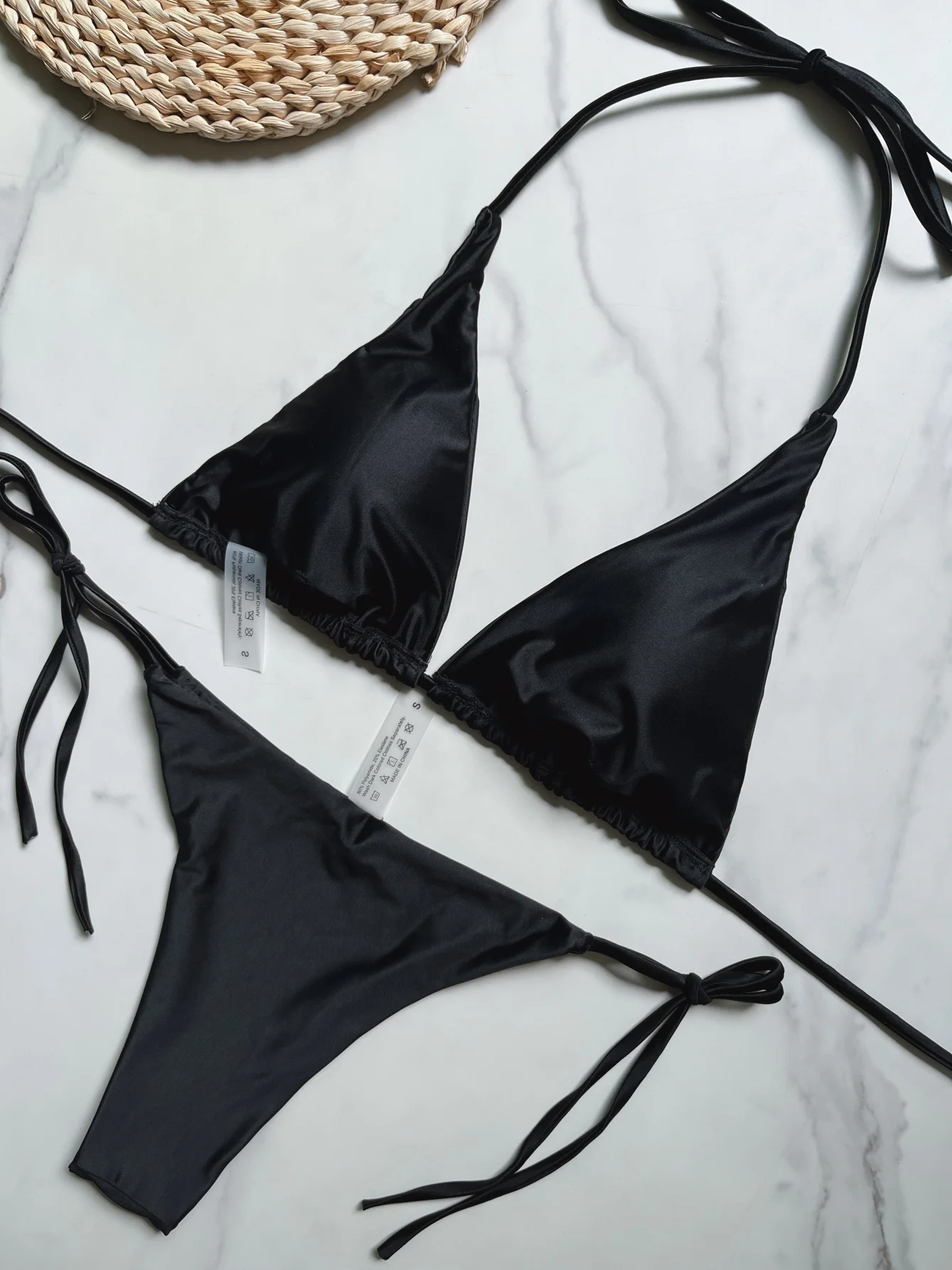 Wickel-Bikini aus metallischem Satin für Damen, zweiteiliger Badeanzug, brasilianischer Badeanzug, Damen-Bikini-Set. – Detail 14