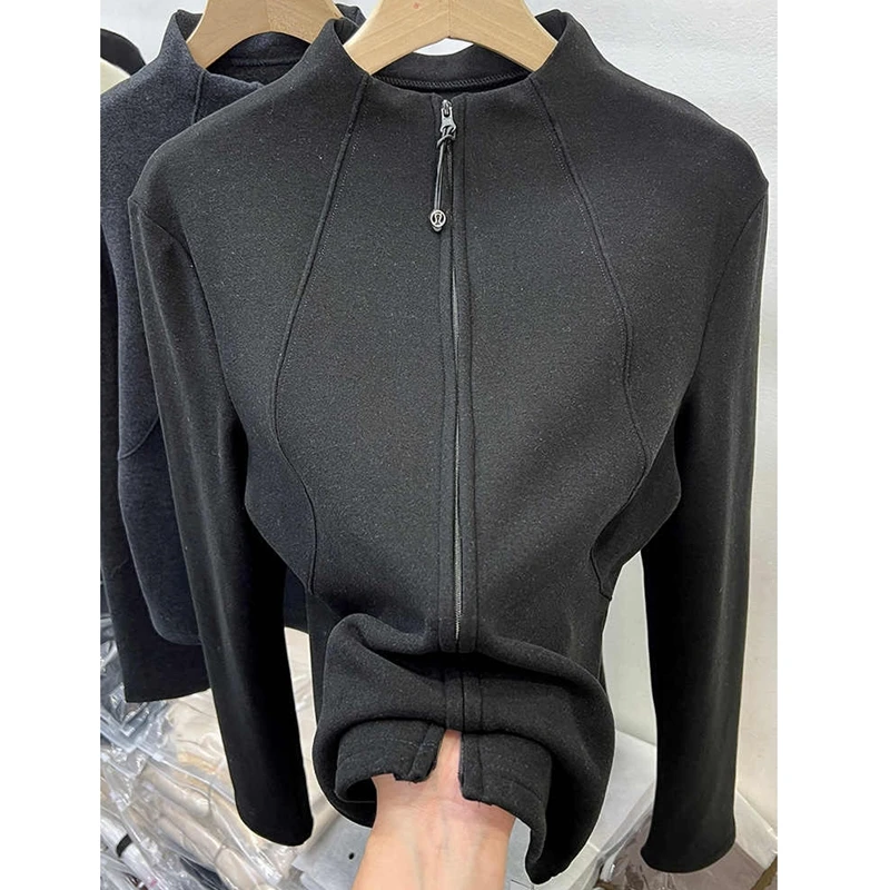 

Korean Style Vintage Early Spring Half High Collar Fleece Lined Brushed Zipper Long Sleeve T-Shirt Women Base Shirt Design Sense
