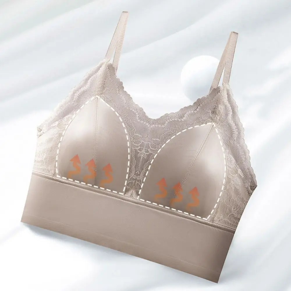 Reggiseno senza cuciture in pizzo sottile alla moda Reggiseni senza fili antiurto a V profondo Fiore in rete Biancheria intima anti-cedimento per regali da donna