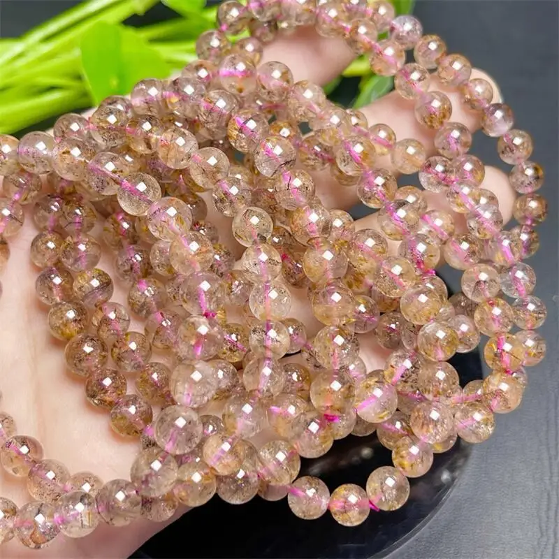 6MM Natural Purple Rutilated Quartz Bracelet Women Fashion Red Crystal Clear Round Beads Lovers Strand Jewelry Gift 1PCS