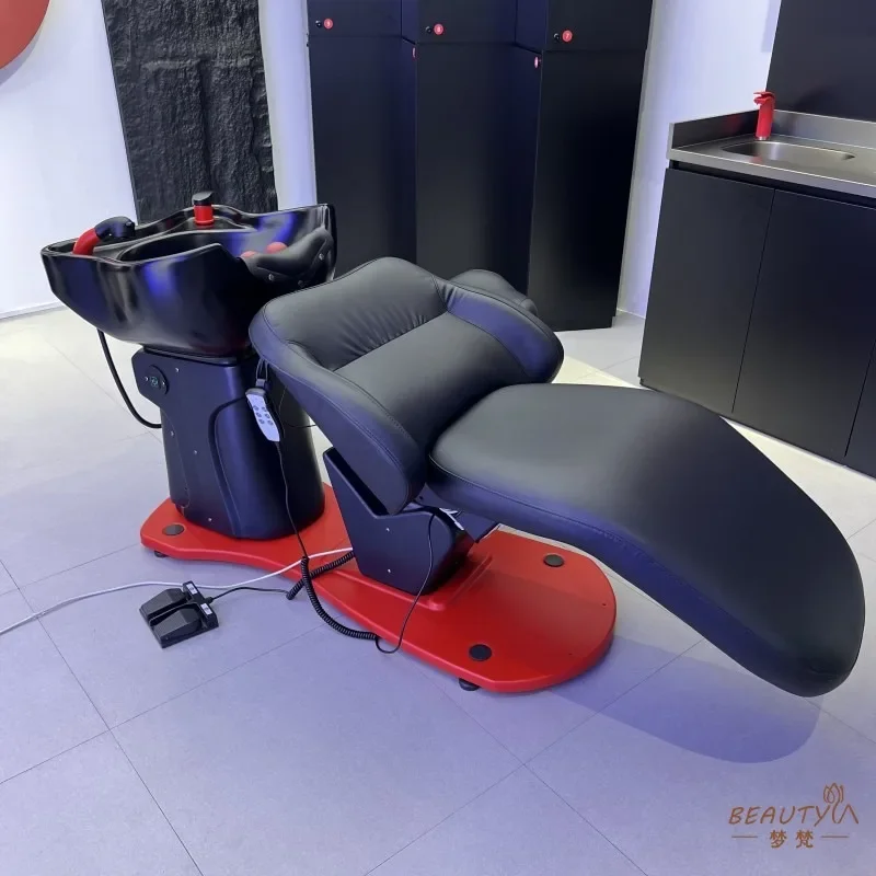 Nn Trendy Electric Adjustable Hair Salon Shampoo Bed with Luxury Ceramic Basin Semi-Reclining Wash Sink