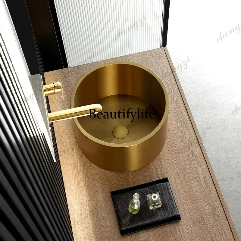Y136 Bathroom Washbasin High Quality Stainless Steel Round Gold Countertop Sinks Drain Hotel Villa Art Basin Bar Wash Basin bb36