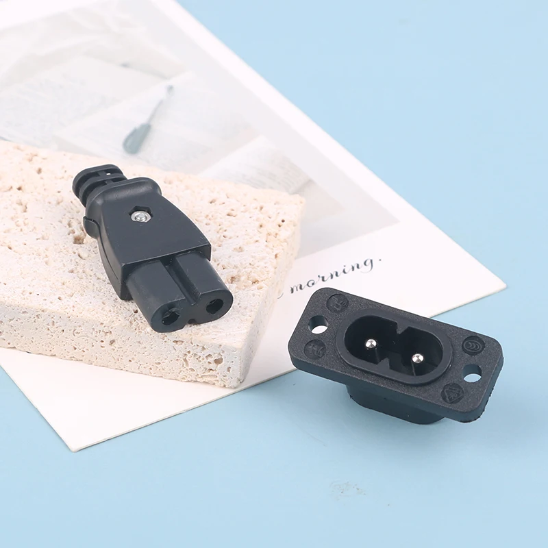 1pc Black Plastic Shell Male Power Socket Female Plug Power Outlet Embedded Electric Connector AC 2.5A 250V 8-Shaped Plug Socket