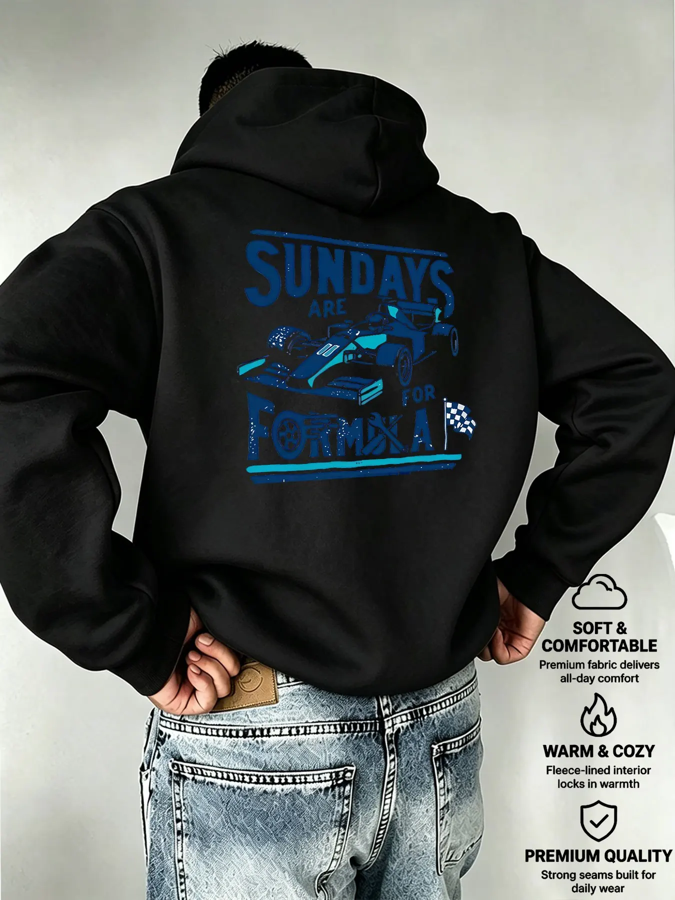 Men's Autumn-Winter Hooded Sweatshirt FORMULA Racing Says Letter Print Urban Street Style for Mature Men Casual Top