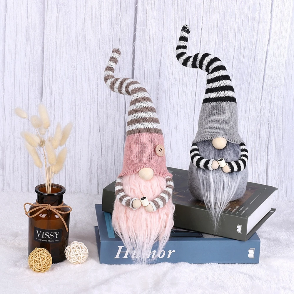 Plush Coffee Gnomes Figurines with Striped Hat Swedish Tomte Elf Dwarf Decor for Bar Home Christmas Holiday Party Gifts