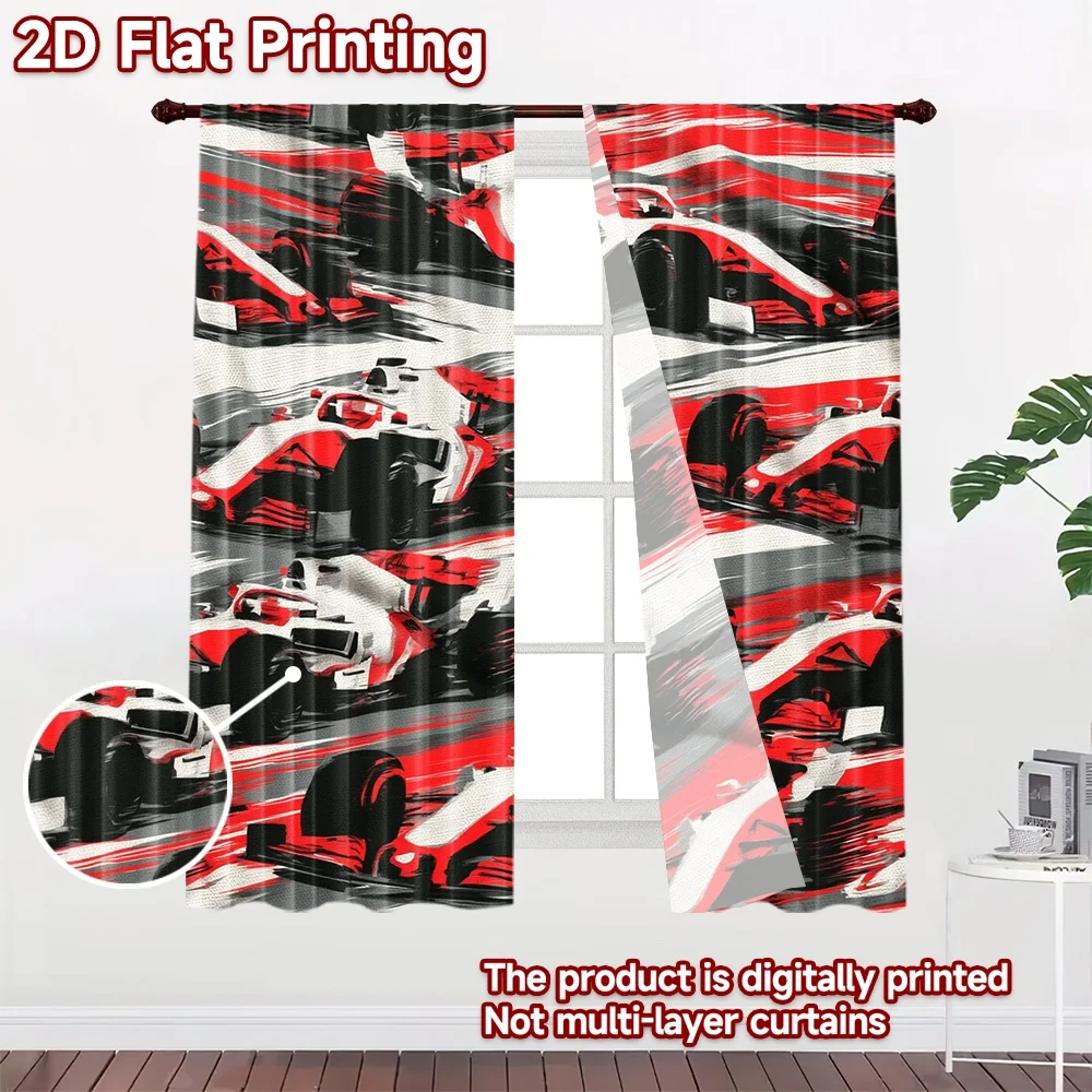 2D flat 2pcs Curtain French Romantic Style Curtains Racing Cars Streaks Durable polyester fiber Festive Holiday Perfect for All