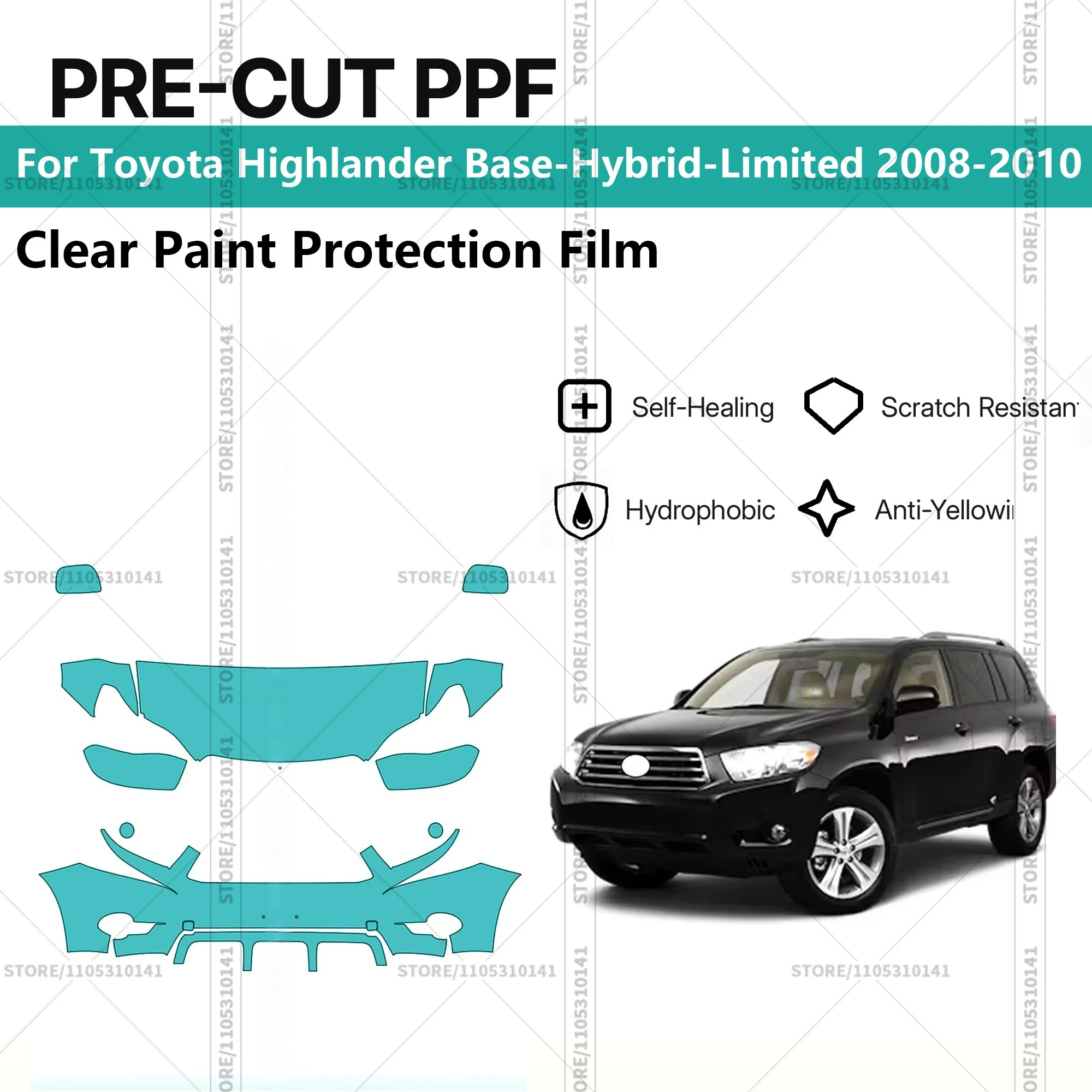 Pre-Cut Paint Protection Film PPF Transparent Car Film Automotive PPF For Toyota Highlander Base-Hybrid-Limited 2008-2010