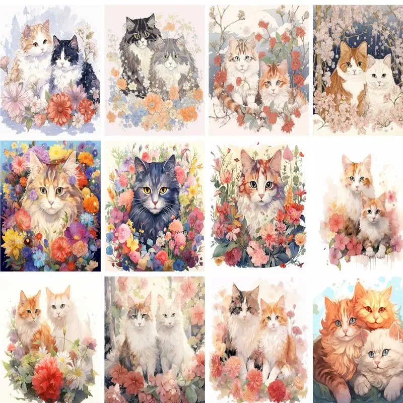 

GATYZTORY DIY Frame Painting By Numbers Cat Animals 40x50cm Kits Painting By Number On Canvas HandPainted Art Drawing Paint Gift