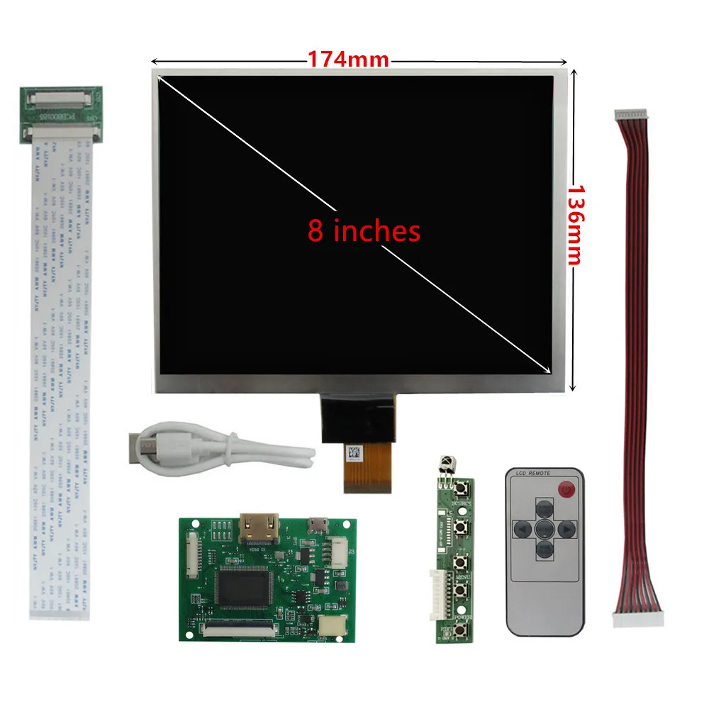 8 Inch 4:3 IPS DIY LCD Display Screen Digitizer Touchscreen Driver Control Board HDMI-Compatible Raspberry Pi Monitor Kit