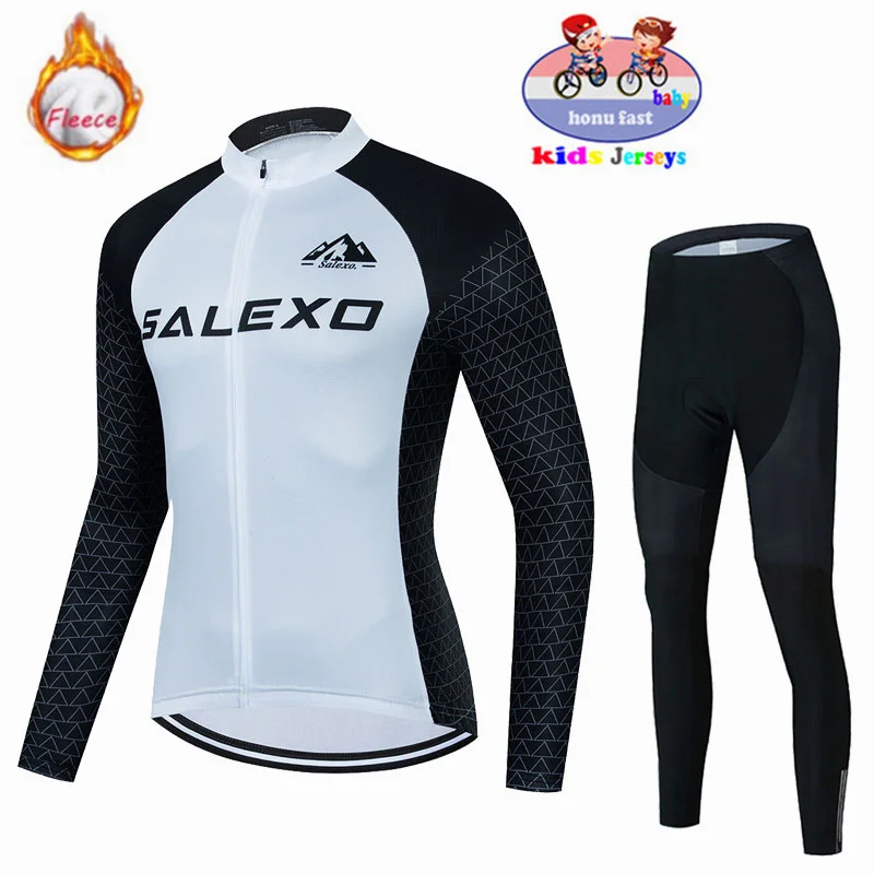 2023 Winter Kids Cycling Jersey Sets Thermal Fleece Fashion Outdoor Riding Bike MTB Clothing Boy/Girl Long Sleeve Clothing Suit