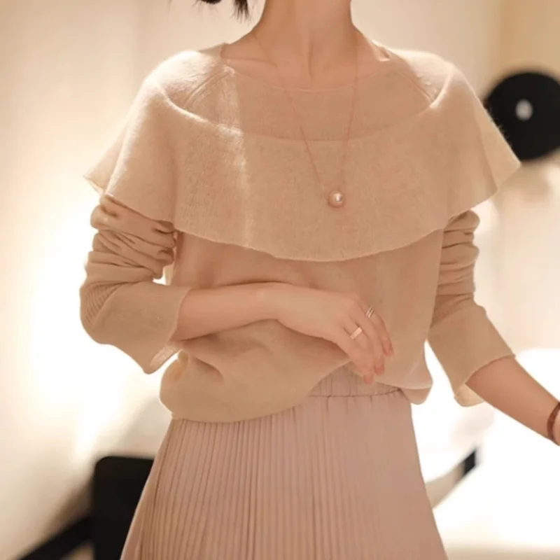 

Spring Autumn New Women Round Neck Pullover Lightweight Soft Solid Color Thin Knit Sweater Elegant Gentle Fashion Loose