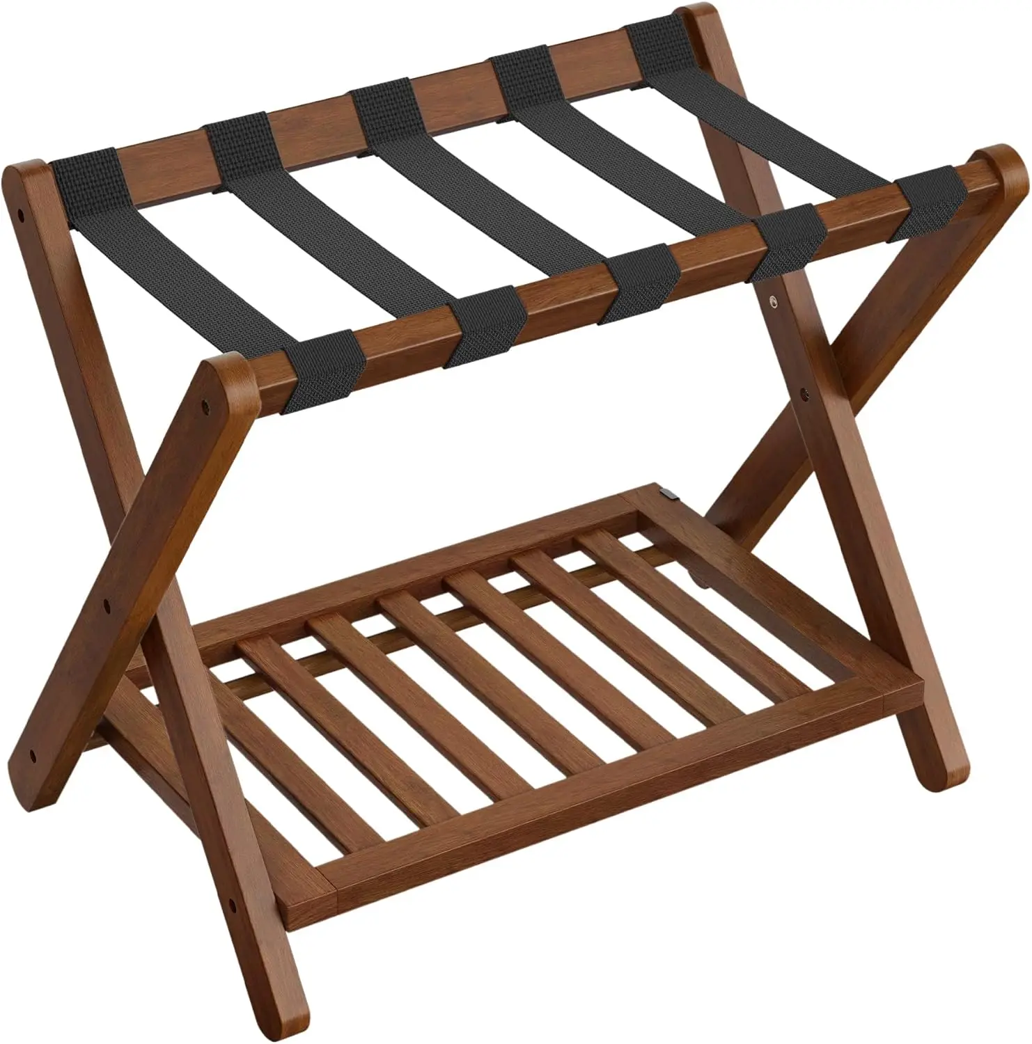 

Solid Wood Foldable Luggage Rack with Storage Shelf, No Assembly Required, for Guest Room and Bedroom