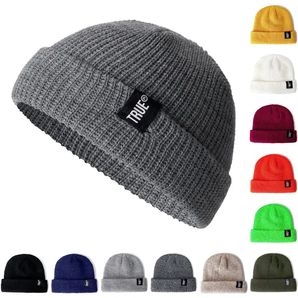 Unisex Daily SHORT Beanie Hat Sailor Style Winter Hat Ribbed Knitted Melon Cap