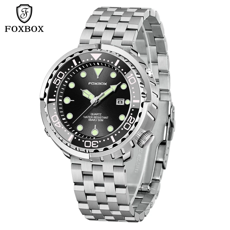 FOXBOX Top Brand Fashion Diver Watch Men 50ATM Waterproof Date Clock Sport Watches Mens Quartz Wristwatch Relogio Masculino image 3