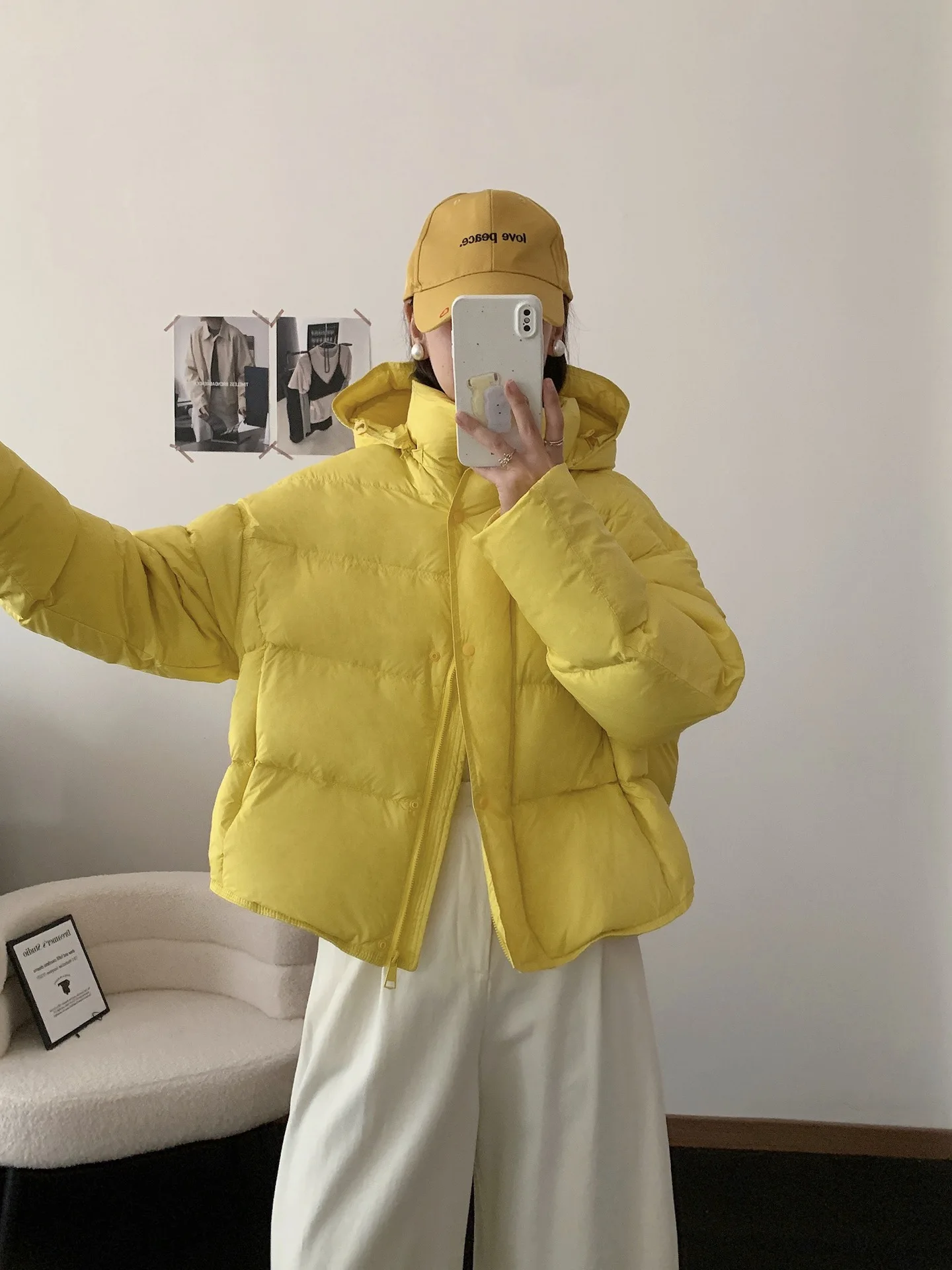 Korean Cropped Hooded Down Jacket for Women Winter Thickened White Duck Down Coats Woman Solid Color All Match Puffer Jackets