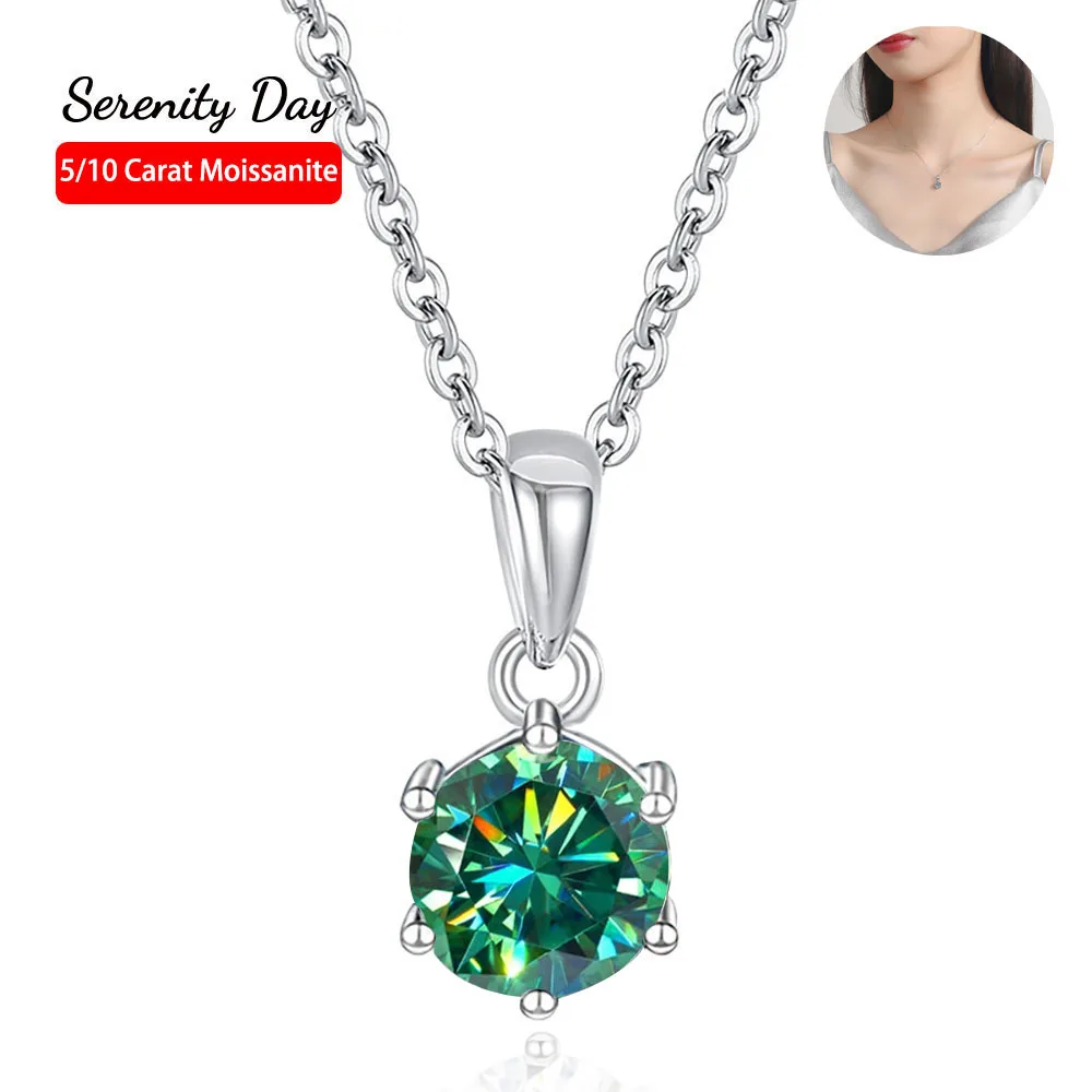 

Serenity Classic Six Claw D Color 5ct 10ct Real Big Moissanite Pendant Necklace For Women S925 Silver Plated 18K Fine Jewelry