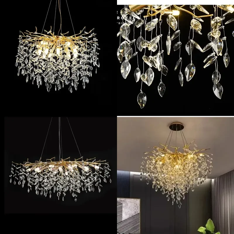 for Light Luxury Crystal Chandelier for Living Room Dining Room Bedroom Cross Border Aluminum Material