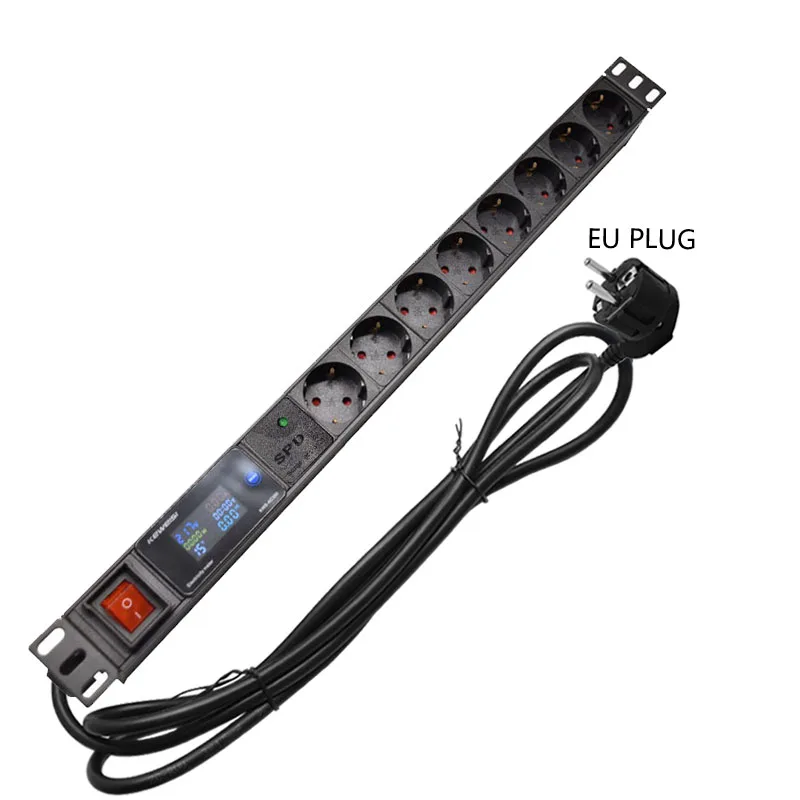 PDU Power strip digital voltage measuring instrument Surge protection Switch 8/9/10/11/12 Ways European Socket 2M cable