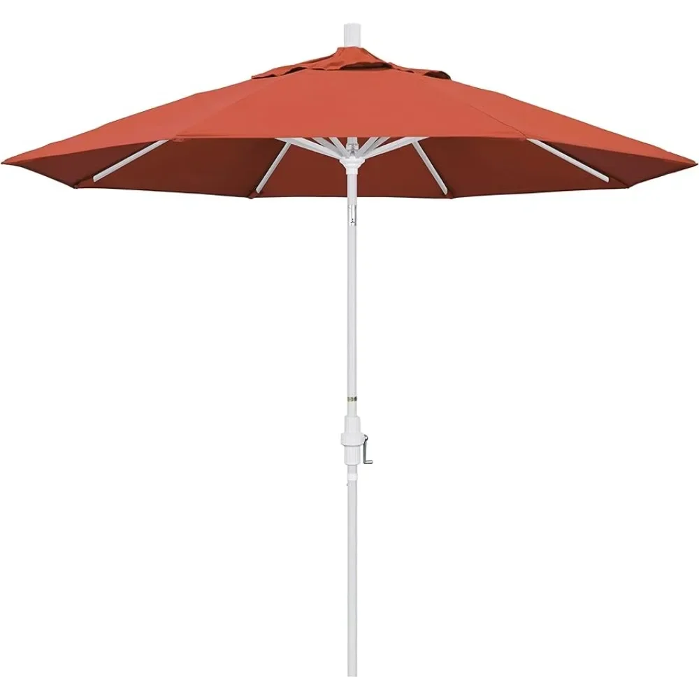 Crank Lift Parasol Set Collar Tilt Umbrella Stand White Pole 9' Round Aluminum Market Umbrella Sunset Olefin Freight Free Tarp