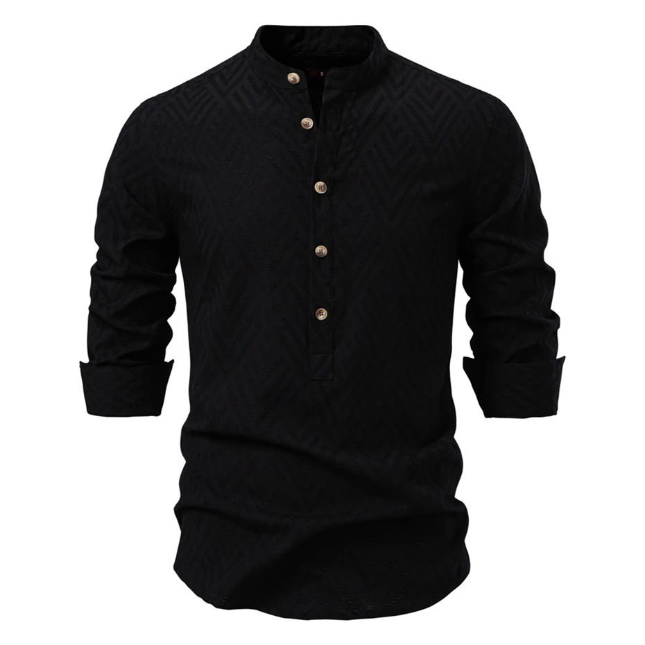 Stand Collar Shirt Men Long Sleeve Shirts Spring Autumn Solid Color Shirts Male Fashion Casual Blouse