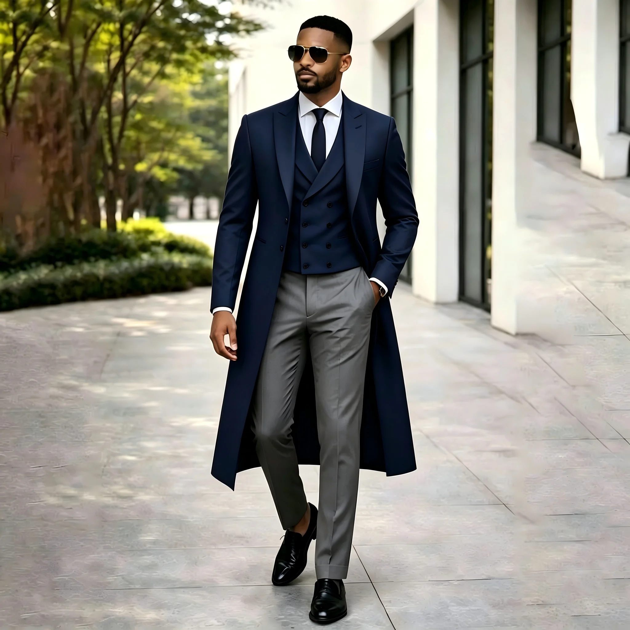 Men Business Suits Long Jacket Groom Groomsman Wedding Party Prom Formal Occasion Men Tuxedos 3 Piece Set Blazer Vest Pants