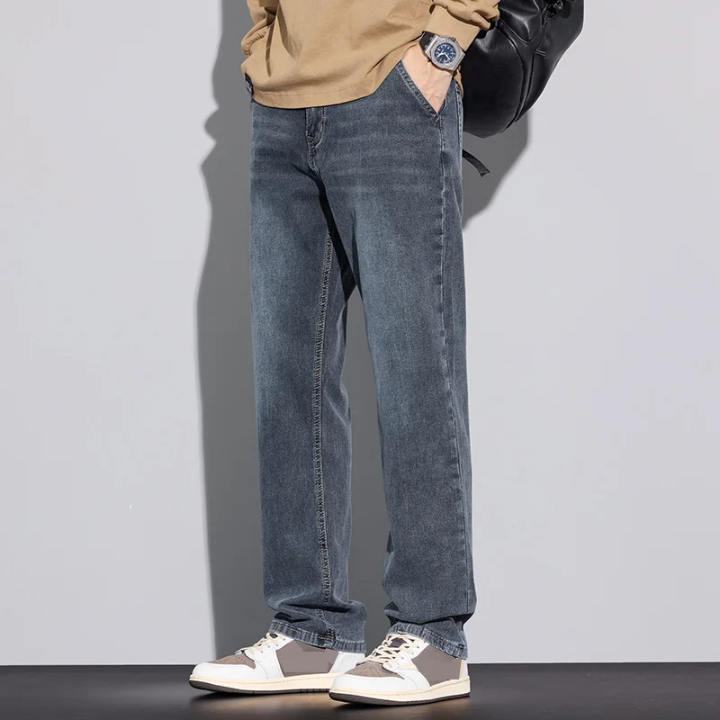 Men's Loose Straight Leg Jeans Elastic Comfortable All-Season Wear for Outings Dates Shopping - Versatile Casual Denim Trousers