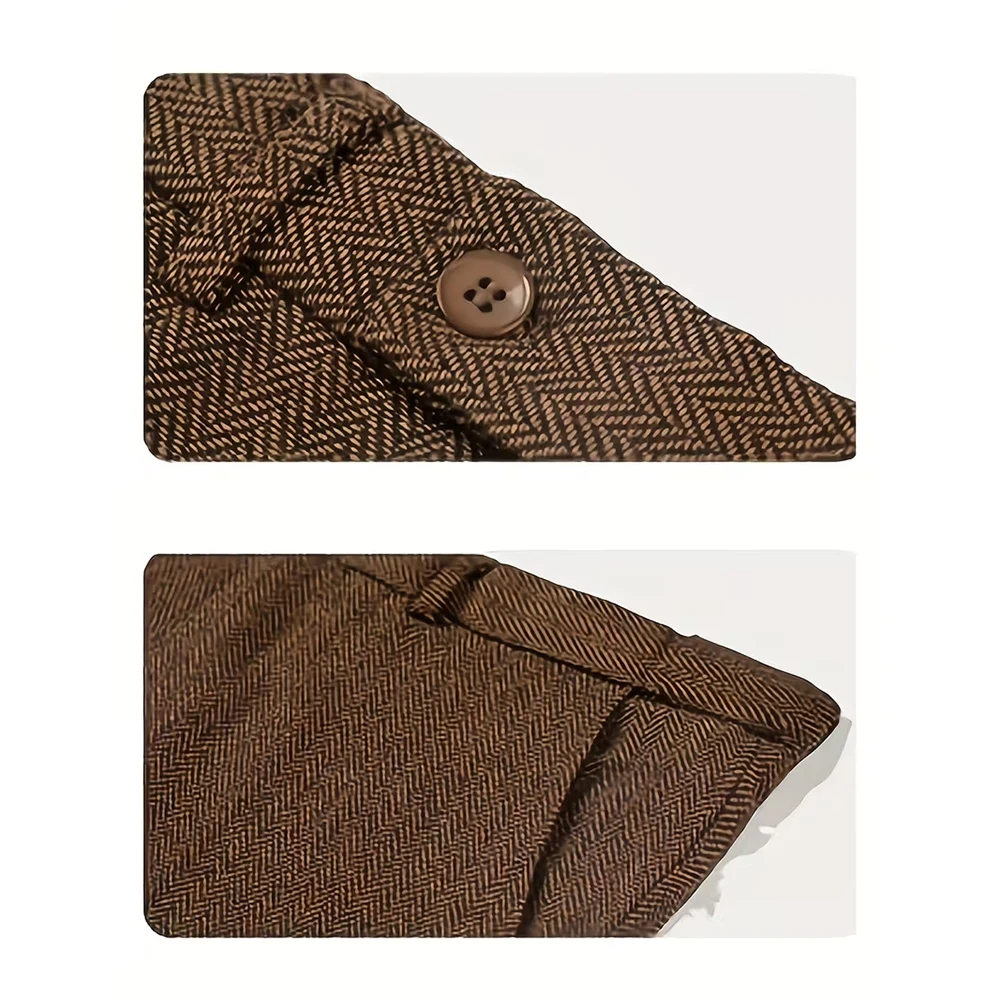 أنيقة براون الرجال الدعاوى 3 قطع سترة سترة بانت مجموعات عالية الجودة واحدة الصدر الشق التلبيب الذكور ملابس الأعمال الذكية #3